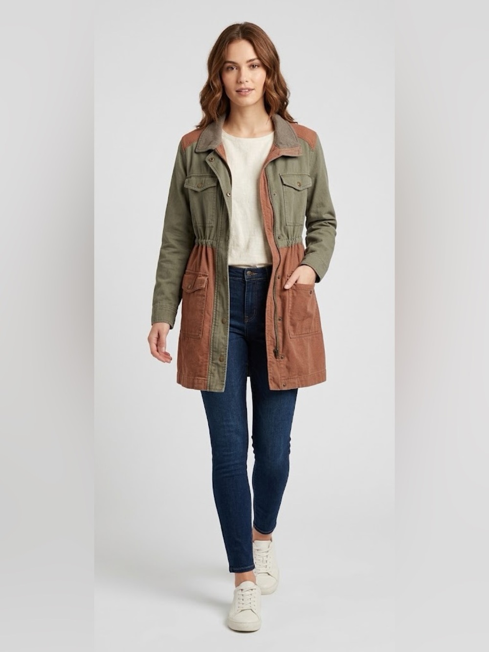 Versona Color Block Utility Jacket Olive & Brown Size Small